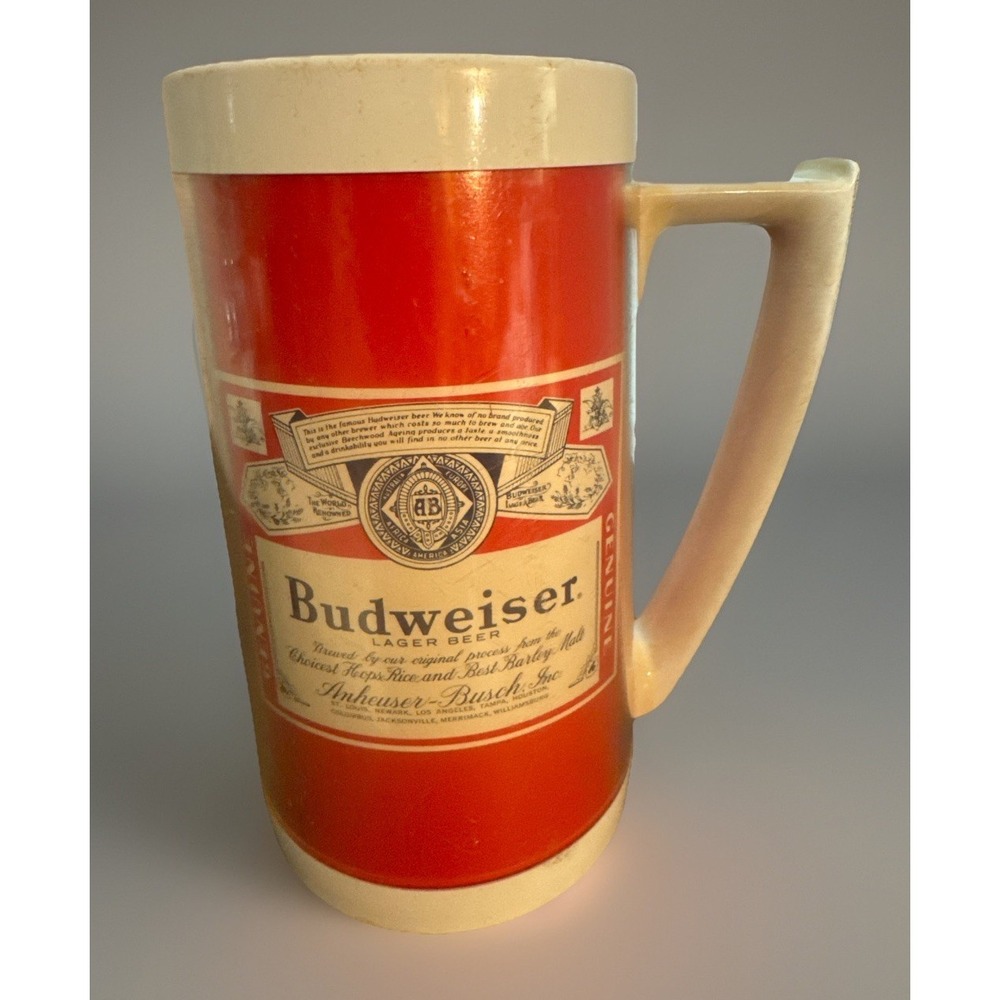 Vintage Budweiser Beer Thermo-Serv Insulated Mug 1970's Classic Barware